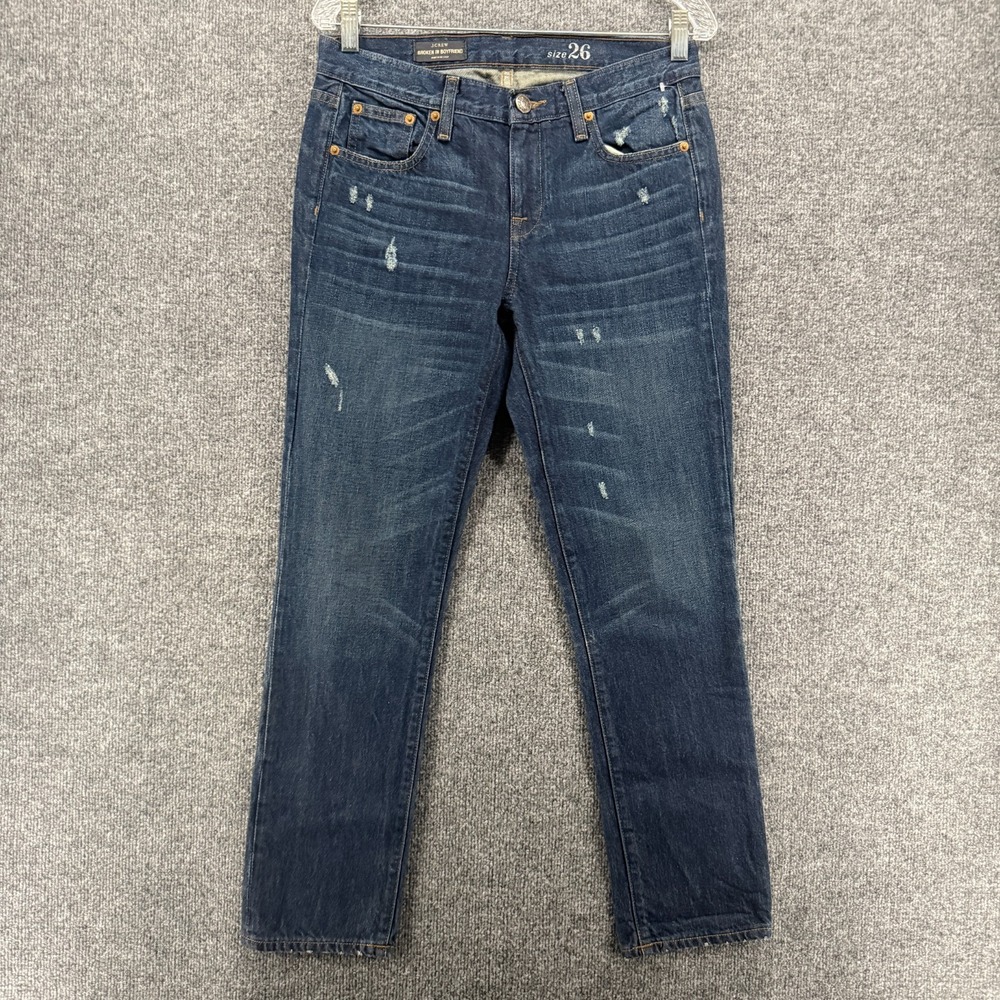 J Crew Jeans Womens 26 Blue Broken Boyfriend Mid Rise Distressed Denim‎ Casual